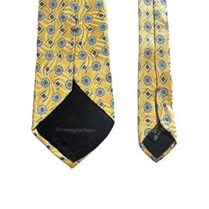 Ermenegildo Zegna Men's Tie Gold Blue Gray Black & Green Geo Floral Silk Italy‎